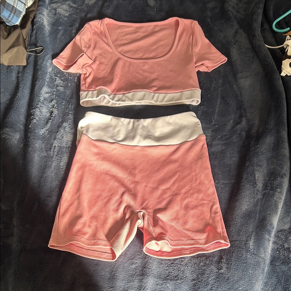 Pink and White Two-Piece Athletic Set